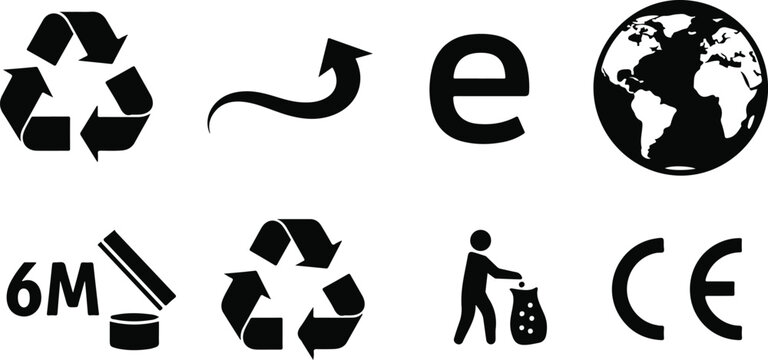 Eco friendly recycling global symbols set arrow electronic waste ce mark