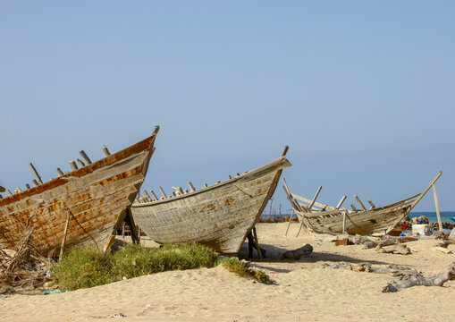 Dhows in a shipyard, Taiz Governorate, Mokha, Yemen