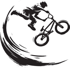 Fototapeta premium Dynamic BMX Rider in Mid-Air Stunt - Artistic Ink Illustration o