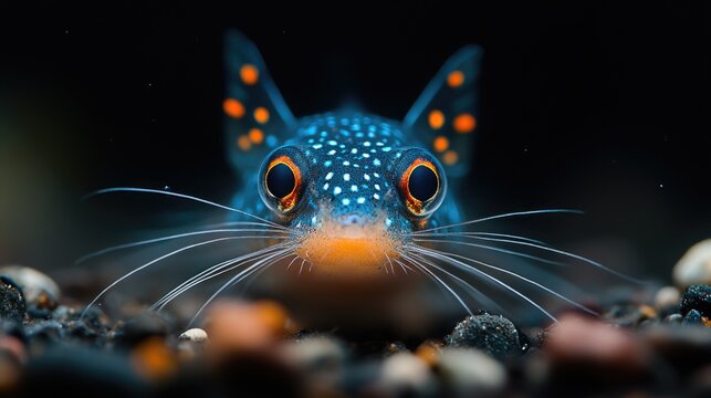 Close-Up Macro Shot of a cory catfish, for Nature Photography, Underwater Exploration. Background Wallpaper