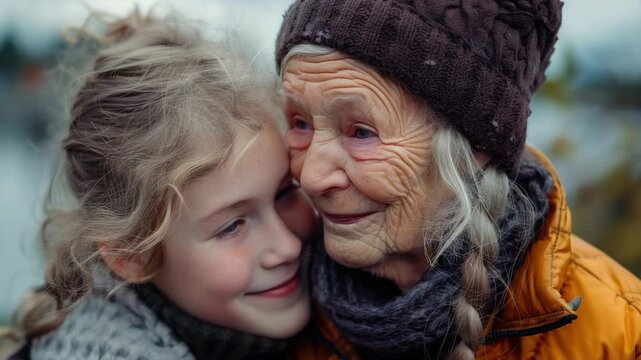 Warm embrace between two generations, with a focus on intergenerational connection and love.
