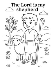 the lord is my shepherd christian coloring page vector illustration with jesus and sheep for kids faith based bible activity printable outline line art for sunday school