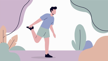 Pastel Flat Design Man Stretching Before Running - Outdoor Fitness Illustration