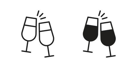 champagne glasses icons on white background. Line vector sign, symbol for web and mobile © Joss