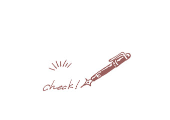 万年筆とラフに書かれた手書きの英語の文字 check