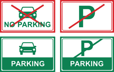 Parking and no parking signs with car symbol and letter p vector