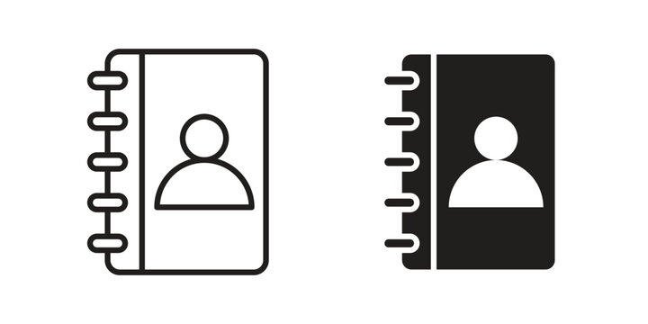 Contact book icons on white background. Line vector sign, symbol for web and mobile