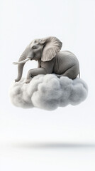 Elephant Sitting on a Cloud in Dreamlike Sky Scene