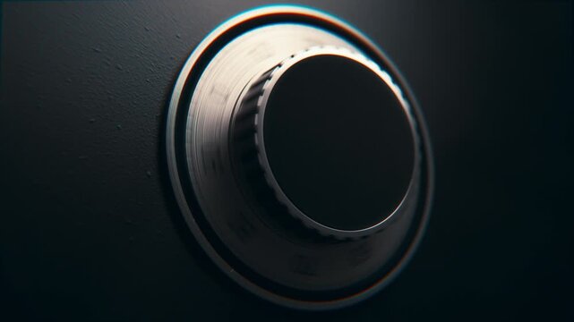 Macro 3D animation of a metallic safe dial rotating. A glowing digital padlock icon appears and switches to unlocked state. Concept of cyber security, banking protection, and data access.