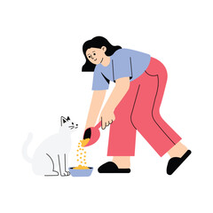 Feeding Cat Vector Flat Illustration EPS 10 File