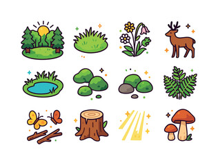 Fototapeta premium Colorful Forest Icons. Glade. Colorful isometric vector icons se
