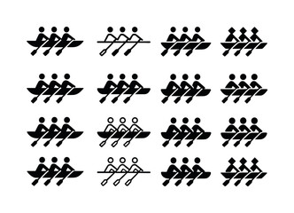Rowing Practice Icons. group rowing practice. Icon set. Set Logo
