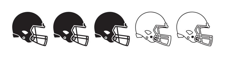American football helmets vector icon set isolated on white background. collection of sports headgear symbols for game