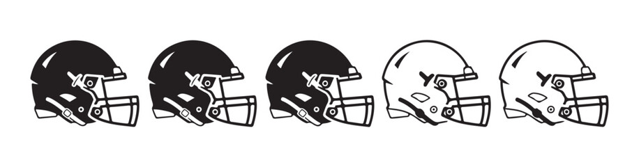 American football helmets vector icon set isolated on white background. collection of sports headgear symbols for game