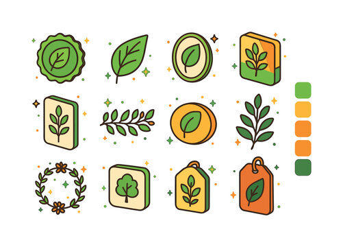Colorful Organic Icons. Organic branding. Colorful isometric vec