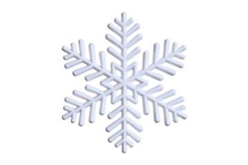 White snowflake forming a winter symbol, ice crystal decoration for christmas and holiday season on transparent background