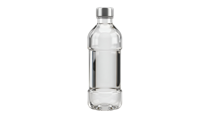 Pure Refreshment: A sleek, transparent bottle, filled with crystal-clear liquid, offering a sense of purity and hydration. Capturing essential of thirst quenching