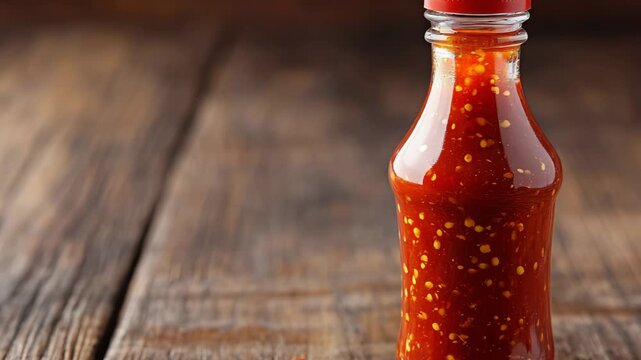 selective focus classic Tabasco sauce bottle on rustic wooden table
