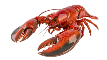 Lobster in Isolation: A studio shot of a vibrant red lobster, showcasing its intricate shell and powerful claws. Captures the essence of marine life, ready for culinary adventure.