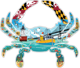 Sticker design illustration of a crab with maryland atmosphere © prasetyowisnu