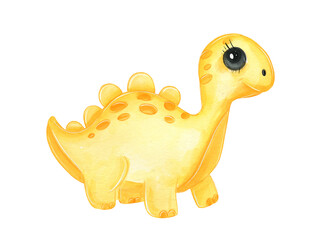 Fototapeta premium Cute yellow dinosaur illustration with big eyes and spikes