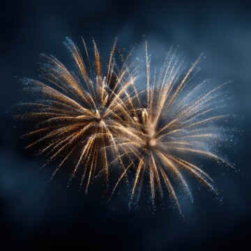 Golden fireworks exploding in dark night sky celebrating holiday