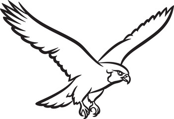 Obraz premium Black outline illustration of a falcon in flight hawk