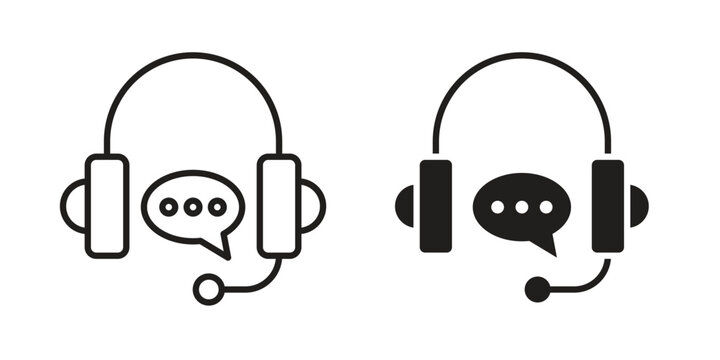Customer service icons collection. Thin linear and black flat icons