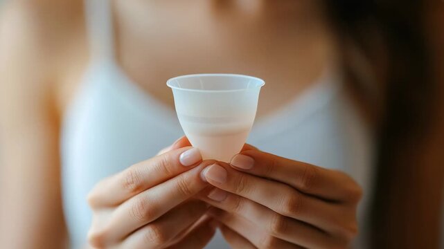 selective focus feminine hygiene concept with menstrual cup