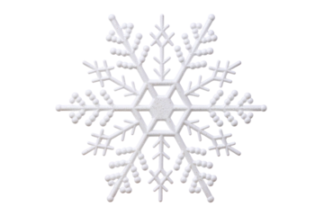 White snowflake forming a winter symbol, ice crystal decoration for christmas and holiday season on transparent background