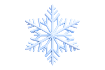 White snowflake forming a winter symbol, ice crystal decoration for christmas and holiday season on transparent background