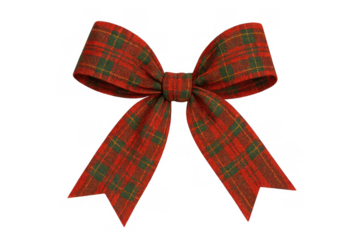 Festive tartan plaid bow, red and green ribbon, a christmas tradition, celebrating holidays and gift wrapping