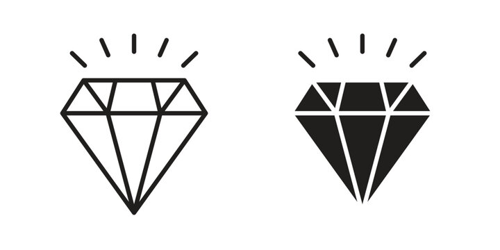 Diamond icons collection. Thin linear and black flat icons