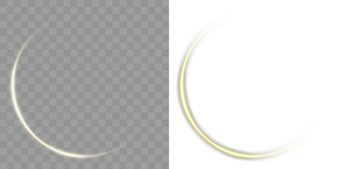 Glowing orange neon circle on black and transparent background, vibrant luminous ring design. Shiny circular golden frame with sparkles, dust particles and halo light. Futuristic minimal light art