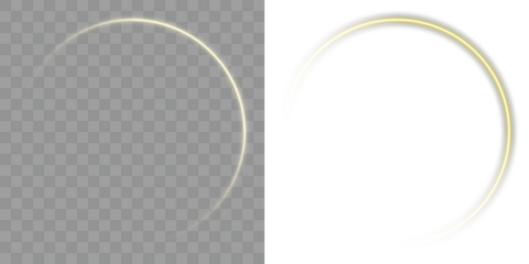 Gold glowing ring PNG. A cosmic, abstract PNG element perfect for magical, night-themed, or astronomy-inspired transparent designs. A lighting effect for dark backgrounds. Futuristic minimal light art