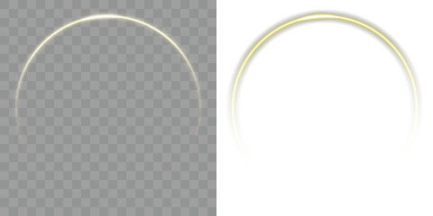 Golden Light Ring on Transparent Background. Glowing orange neon circle on black and transparent background, vibrant luminous ring design. Golden light spiral with space aura and glowing sparkles.