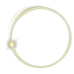 Golden Light Ring on Transparent Background. Magic aura golden circle clipart isolated on transparent background for luxury design and decoration. Gold glowing ring PNG. Futuristic minimal light art