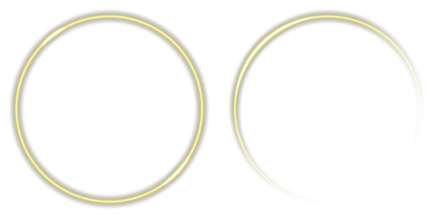 Golden Light Ring on Transparent Background. Glowing orange neon circle on black and transparent background, vibrant luminous ring design. A glowing circular trail with a warm shimmer for overlays.