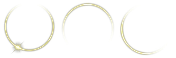 Magic aura golden circle clipart isolated on transparent background for luxury design and decoration. Golden Light Ring on Transparent Background. Futuristic minimal light art Gold glowing ring PNG.