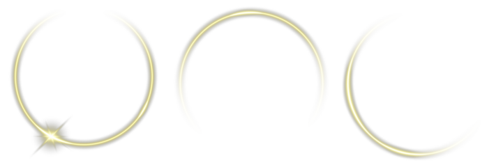 Magic aura golden circle clipart isolated on transparent background for luxury design and decoration. Golden Light Ring on Transparent Background. Futuristic minimal light art Gold glowing ring PNG.