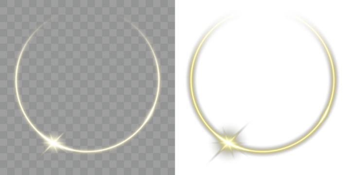Golden Light Ring on Transparent Background. Magic aura golden circle clipart isolated on transparent background for luxury design and decoration. Gold glowing ring PNG. Futuristic minimal light art - Powered by Adobe