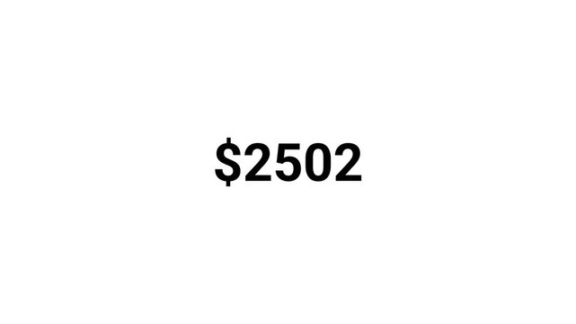 Dollar number counter animation from 0 to 5000 in 4k for amount concept and financial or business use, animated dollar counter from zero to five thousand on transparent background.