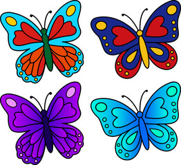 Colorful hand drawn butterfly collection with vibrant wings and decorative patterns set design