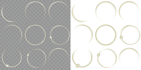 A glowing gold ring with sparkling particles of bright glitter. Glowing orange neon circle on black and transparent background, vibrant luminous ring design. A lighting effect for dark backgrounds. © Slava