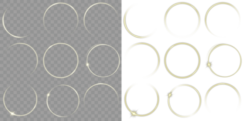 A glowing gold ring with sparkling particles of bright glitter. Glowing orange neon circle on black and transparent background, vibrant luminous ring design. A lighting effect for dark backgrounds.