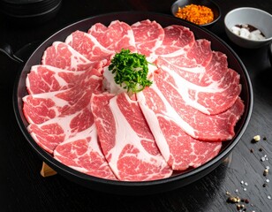 Pork slices on the plate for the shabu