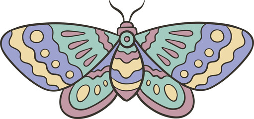 A stylized moth with intricate patterns and pastel colors on a white background © muhammad