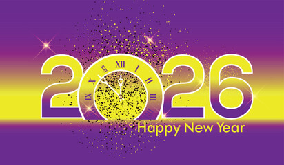 Editable 2026 Greeting card template vector illustration, 2026 Happy New Year wish purple Template. 