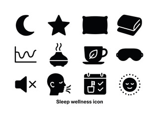 Sleep Wellness Icons. Sleep wellness. Solid icon set of sleep we