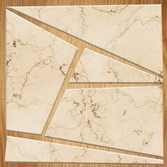 Wall design with marble and wood patterns